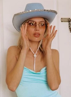 Princess Polly Don't Cha Sequin Cowboy Hat Blue Blue