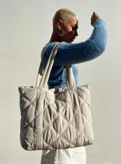 Princess Polly Jovie Nylon Quilted Tote Beige Beige