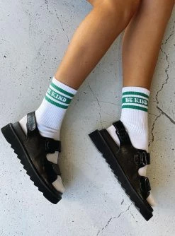 Princess Polly Be Kind Socks White / Green